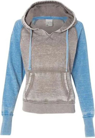 J. America 8926 Women's Zen Fleece Raglan Hooded Sweatshirt - Cement Oceanberry