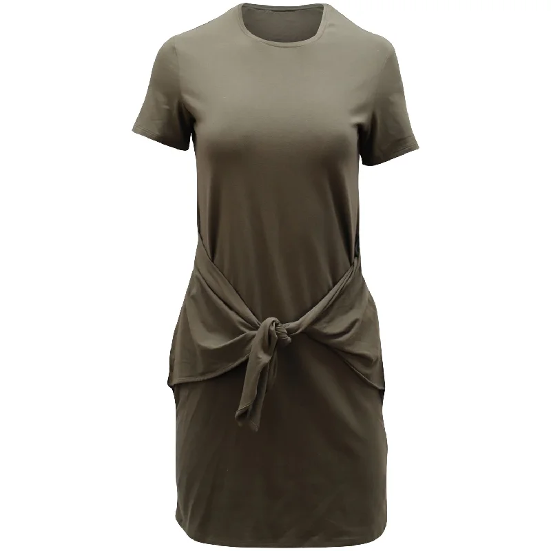 Theory Dakui Front Tie Dress in Olive Green Cotton