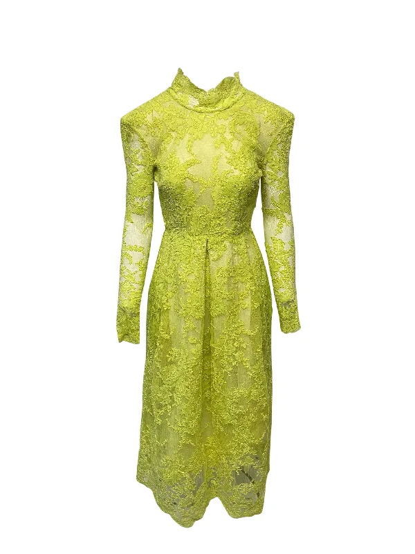 Alex Perry Lace Dress with Shoulder Pads in Yellow Polyester