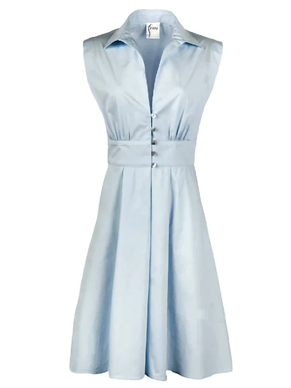 Ladylike Shirt Dress In Pale Blue Weathercloth