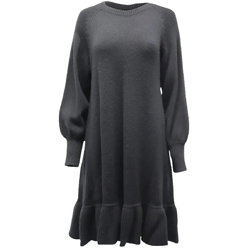 Co. Knitted Dress with Bishop Sleeves in Black Wool