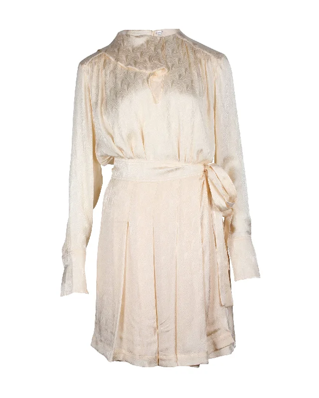 Victoria Beckham Wrap-Effect Pleated Jacquard Dress in Cream Acetate