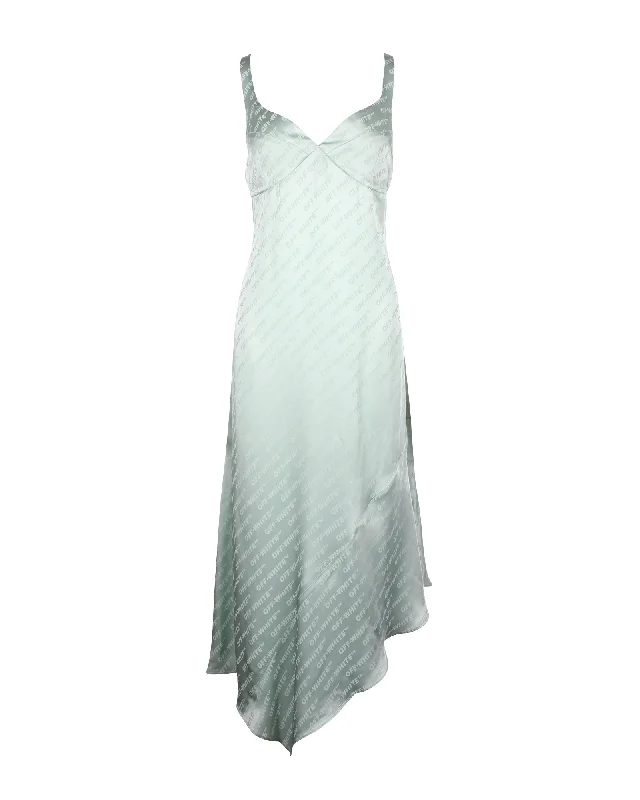 Off-White Logo Jacquard Sweetheart Neckline Dress in Green Acetate