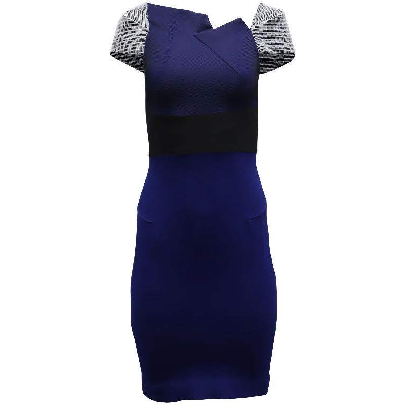 Roland Mouret Accent Sleeve Bodycon Dress in Blue Polyester