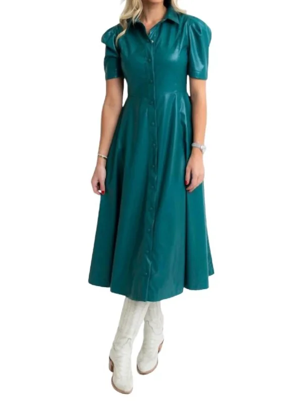 Pleather Shirt Midi Dress In Teal