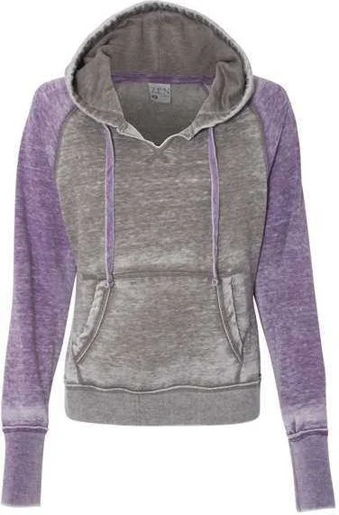 J. America 8926 Women's Zen Fleece Raglan Hooded Sweatshirt - Cement Very Berry