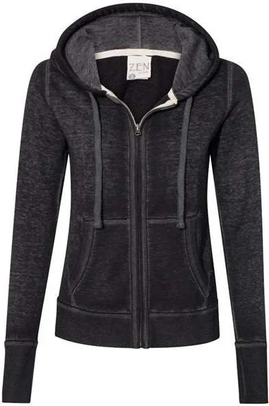 J. America 8913 Women's Zen Fleece Full-Zip Hooded Sweatshirt - Twisted Black