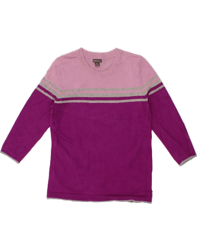 EDDIE BAUER Womens Crew Neck Jumper Sweater UK 12 Medium Pink Colourblock