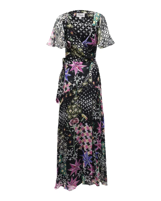 Temperley London Claudette Wrap Maxi Dress in Multicolor Silk