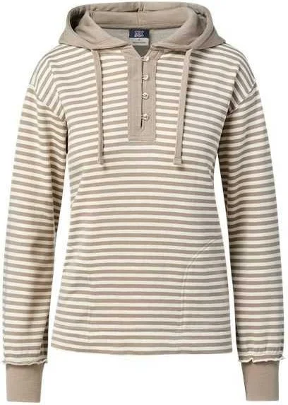 MV Sport W24128 Women's Alina Henley Hooded Sweatshirt - Atmosphere Ecru Stripe