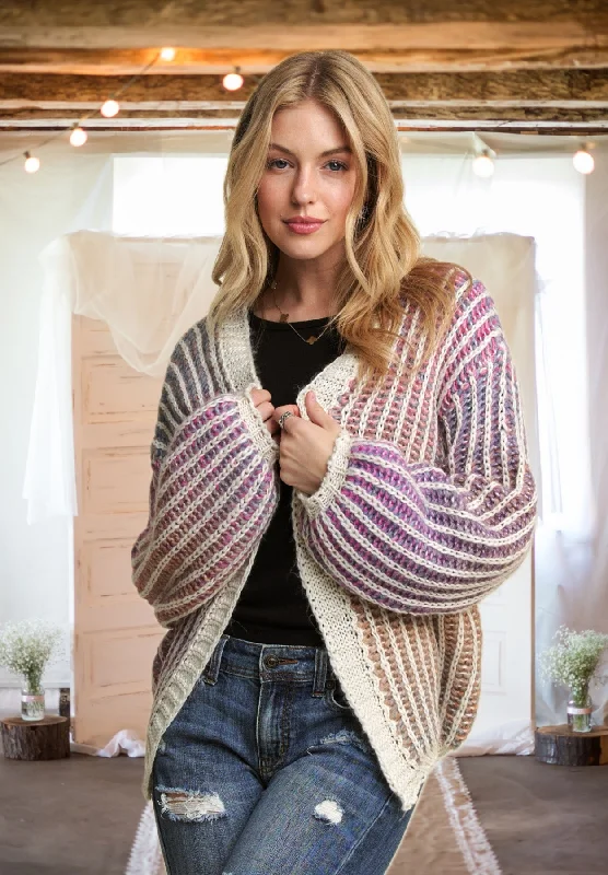 Color Your World Multi Color Ombre Sweater Cardigan in Pink