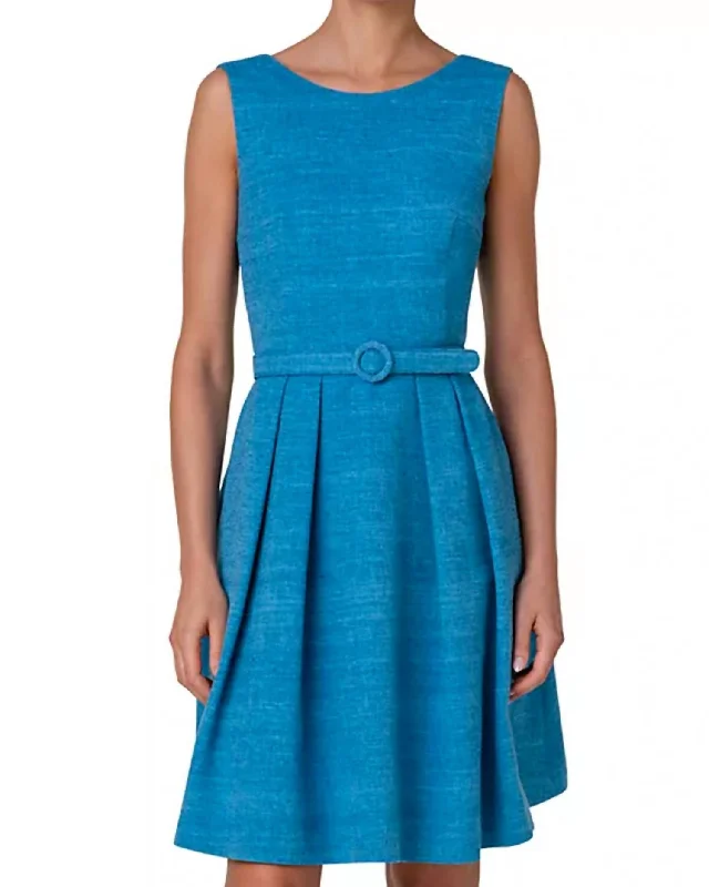 Belted Pleated Silk Minidress In Medium Blue