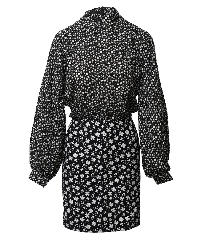 Boutique Moschino Floral-Print Crepe Mini Dress in Black Viscose