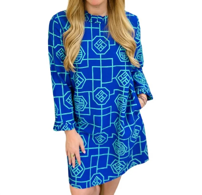 Lattice Dress In Teal/blue