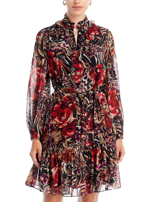 Sami Womens Chiffon Floral Fit & Flare Dress