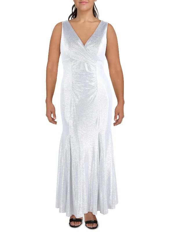 Womens Foiled Crinkled Evening Dress