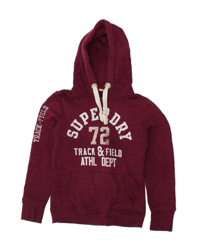 SUPERDRY Womens Track & Field Graphic Hoodie Jumper UK 10 Small Burgundy