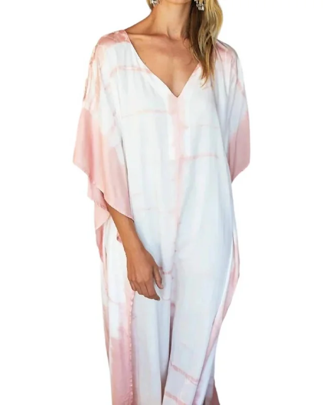 Tie Dye Caftan Dress In Muted Clay