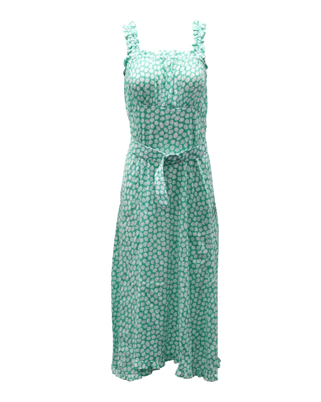 Faithfull The Brand Saint Tropez Floral Print Dress with Belt in Green Rayon