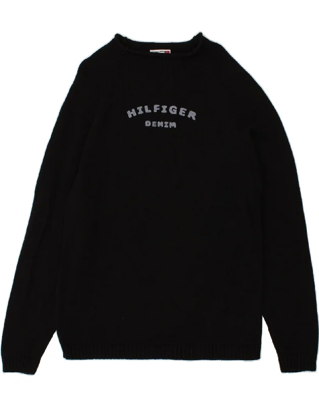 TOMMY HILFIGER Womens Graphic Boat Neck Jumper Sweater UK 18 XL Black