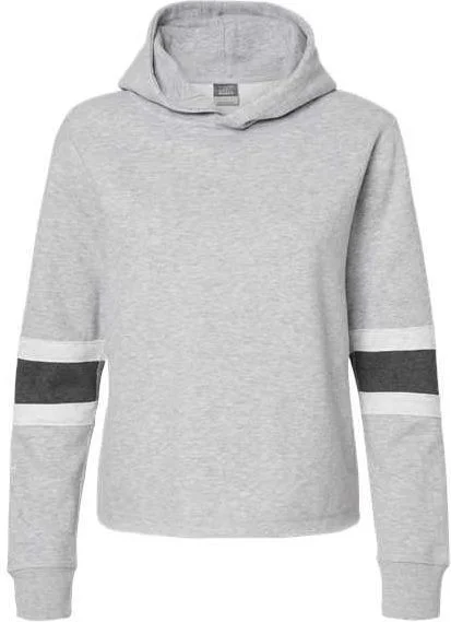 MV Sport W22135 Women's Sueded Fleece Thermal Lined Hooded Sweatshirt - Heather Ash Charcoal