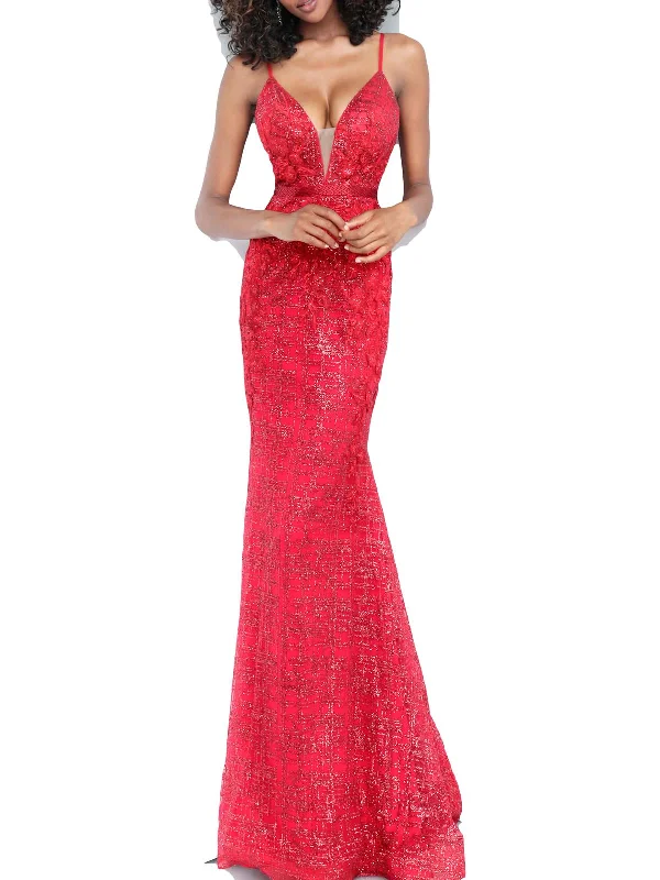 Womens Embellished Prom Evening Dress