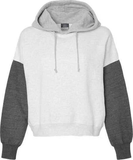 MV Sport W23716 Women's Sueded Fleece Colorblocked Crop Hooded Sweatshirt - Charcoal