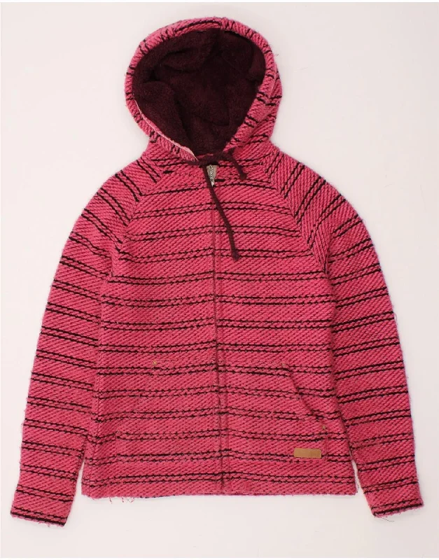 WEIRD FISH Womens Hooded Cardigan Sweater UK 12 Medium Pink Striped