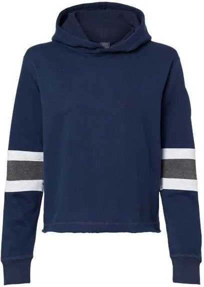 MV Sport W22135 Women's Sueded Fleece Thermal Lined Hooded Sweatshirt - Navy Ash Charcoal