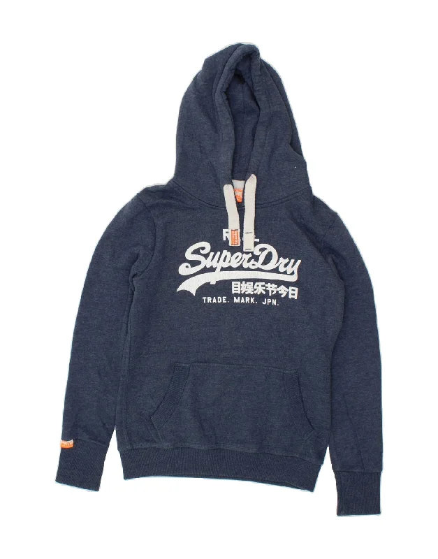 SUPERDRY Womens Vintage Graphic Hoodie Jumper UK 14 Medium Navy Blue