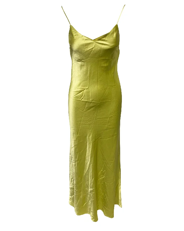 Galvan London V-neck Slip Dress in Green Triacetate