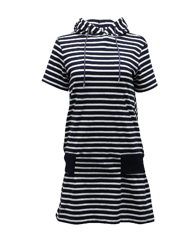 Sacai Stripe Dress with Hood in Black and White Cotton