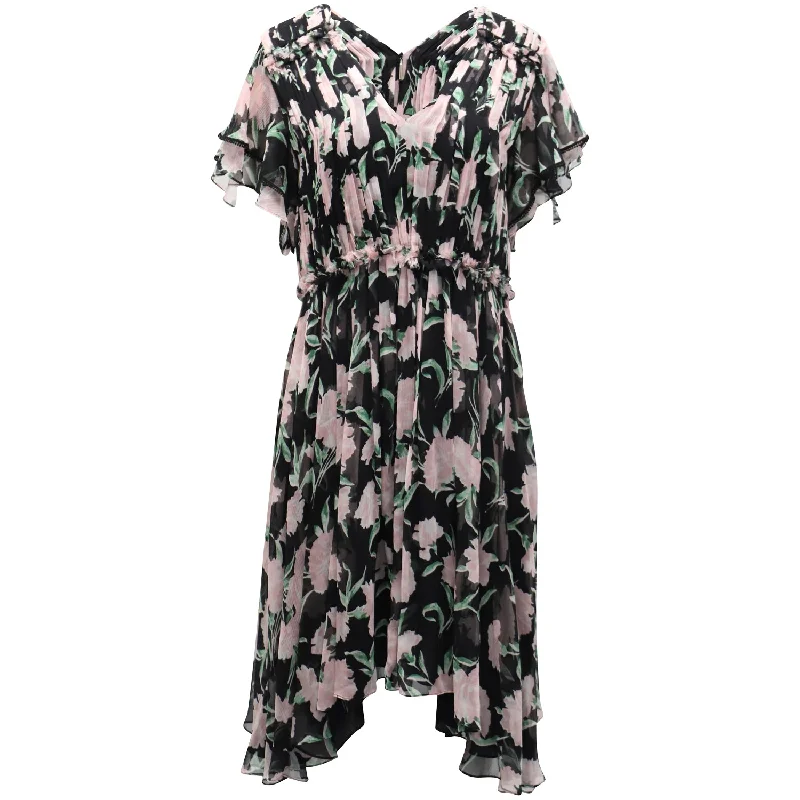 Jason Wu Ruched Floral Dress in Black Silk