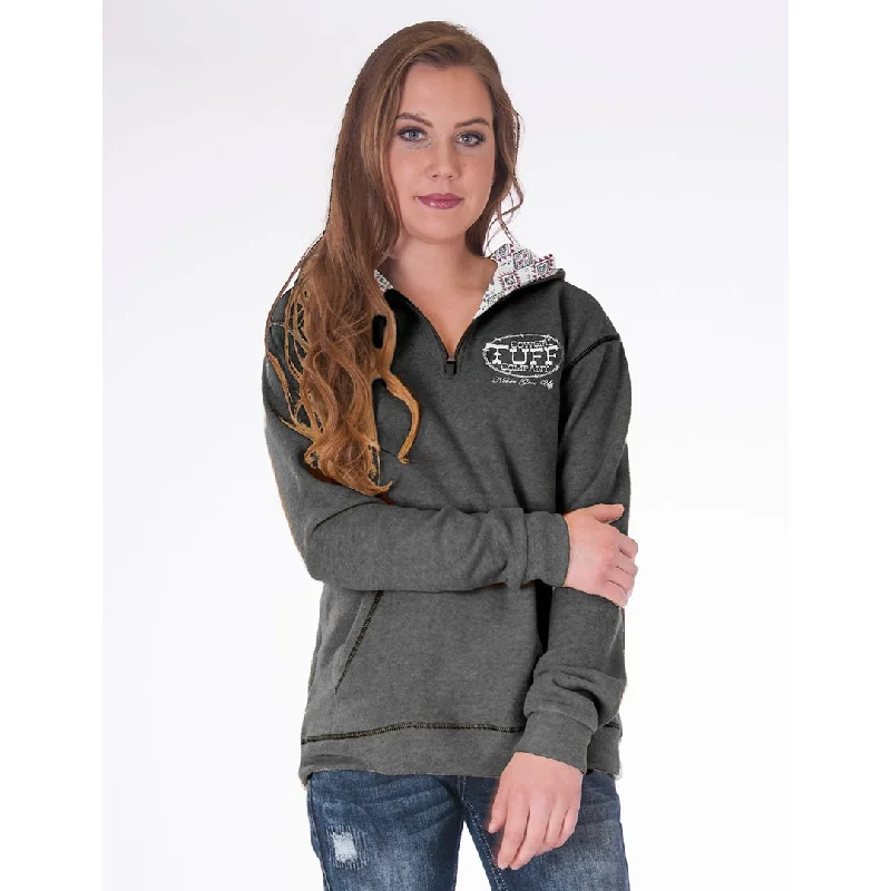 Cowgirl Tuff Aztec Print Lined Fleece Charcoal Womens Hoodie