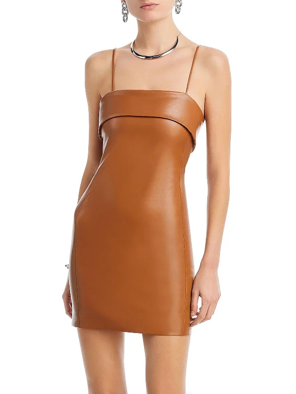 Womens Faux Leather Vegan Sheath Dress