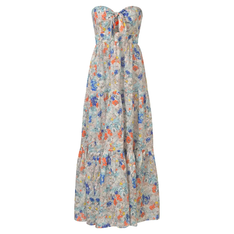 Zimmermann Strapless Cutout Knotted Floral-print Maxi Dress In Multicolor Linen