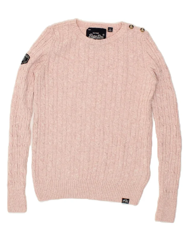 SUPERDRY Womens Vintage Crew Neck Jumper Sweater UK 6 XS Pink Flecked