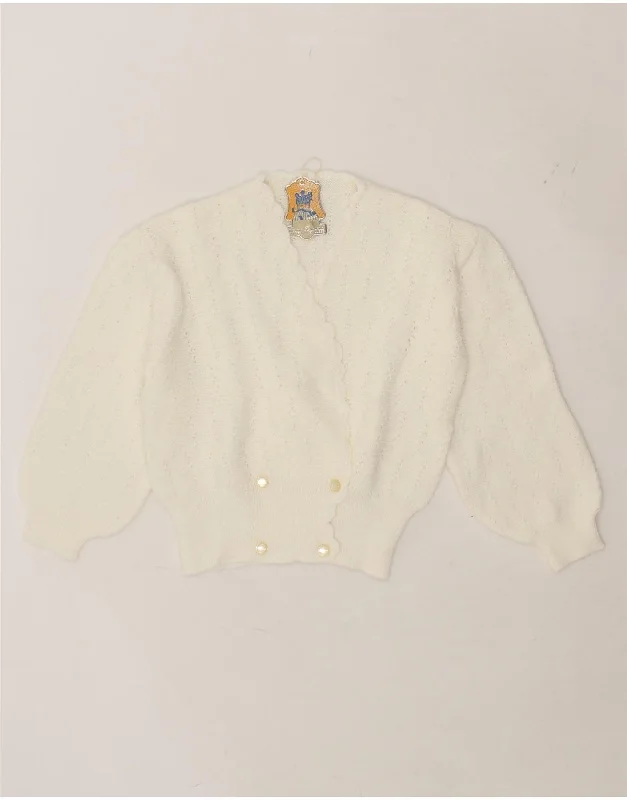 VINTAGE Womens Crop 3/4 Sleeve Cardigan Sweater UK 12 Medium White