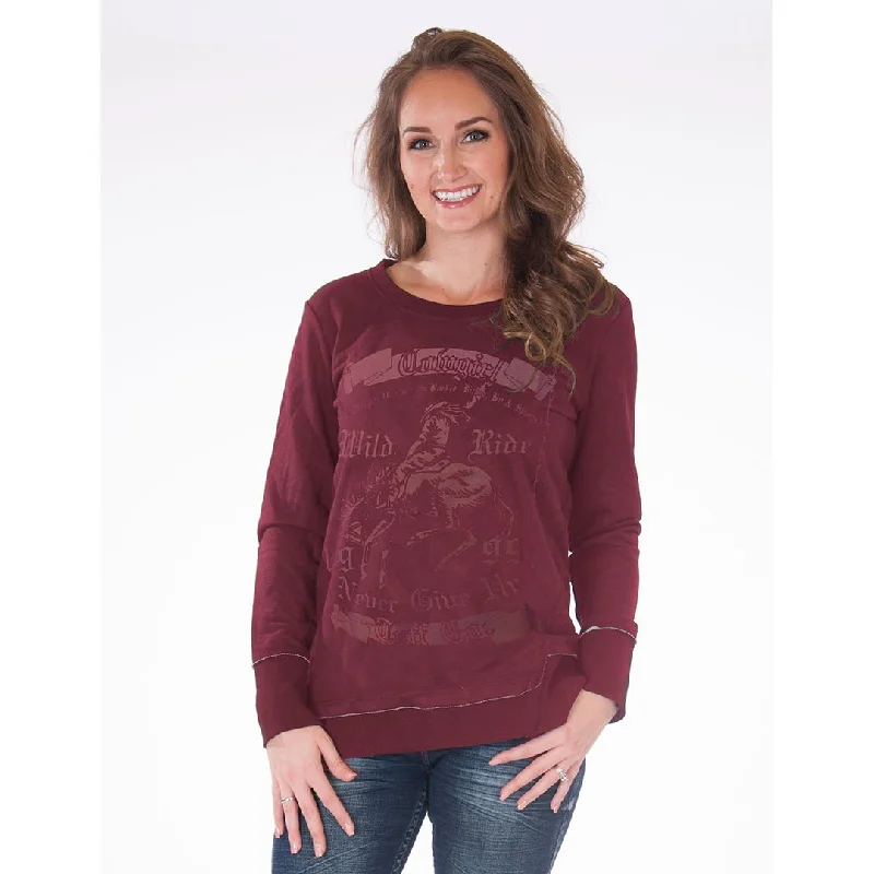 Cowgirl Tuff Bronc Rider Print Terry Suede Womens Sweatshirt