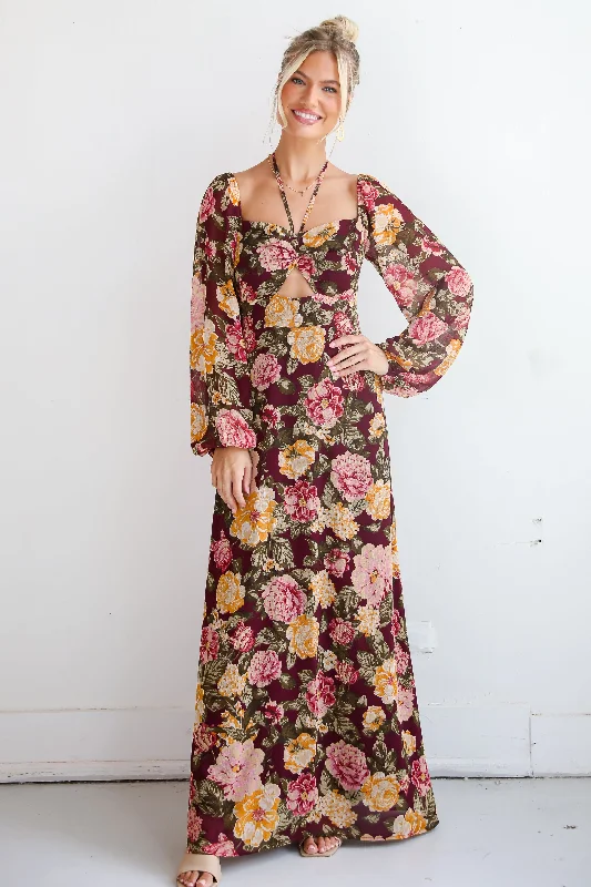 FINAL SALE - Breathtaking View Plum Floral Maxi Dress