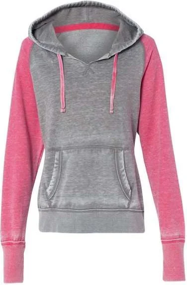 J. America 8926 Women's Zen Fleece Raglan Hooded Sweatshirt - Cement Wildberry