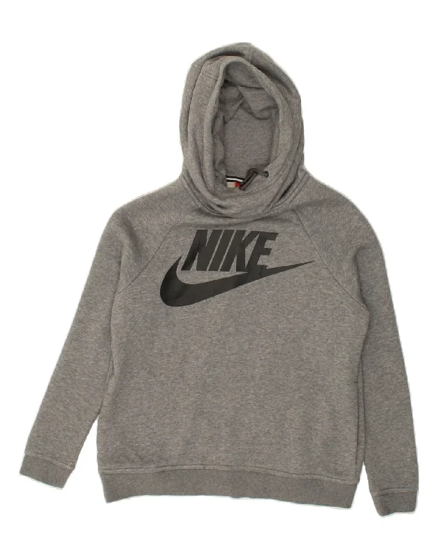 NIKE Womens Graphic Hoodie Jumper UK 10 Small Grey Cotton