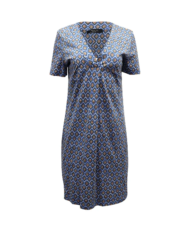 Max Mara Weekend Patterned Summer Shift Dress in Blue Print Viscose