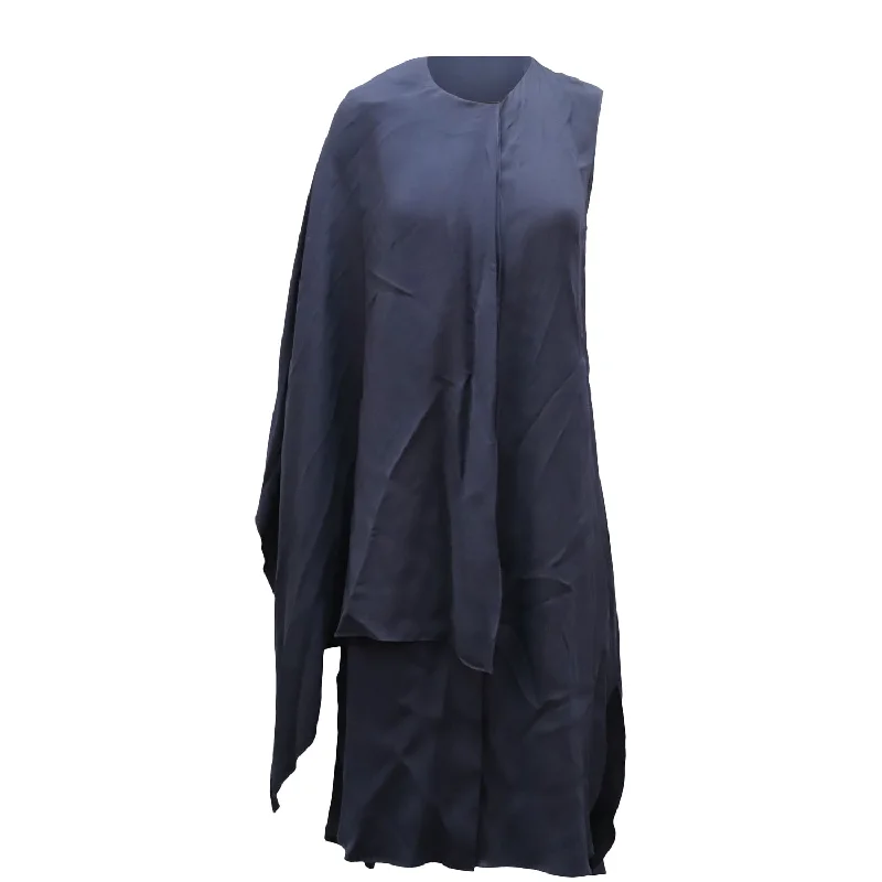 Adam Lippes Cape Dress in Navy Blue Viscose