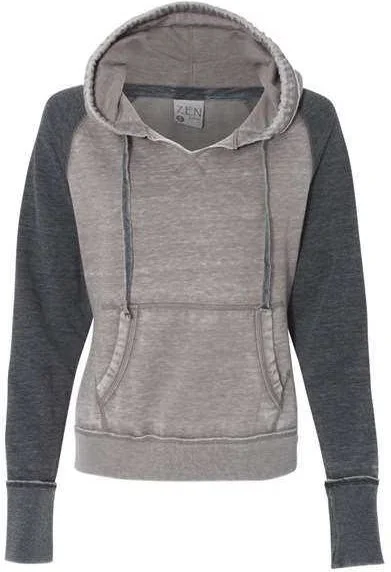 J. America 8926 Women's Zen Fleece Raglan Hooded Sweatshirt - Cement Dark Smoke