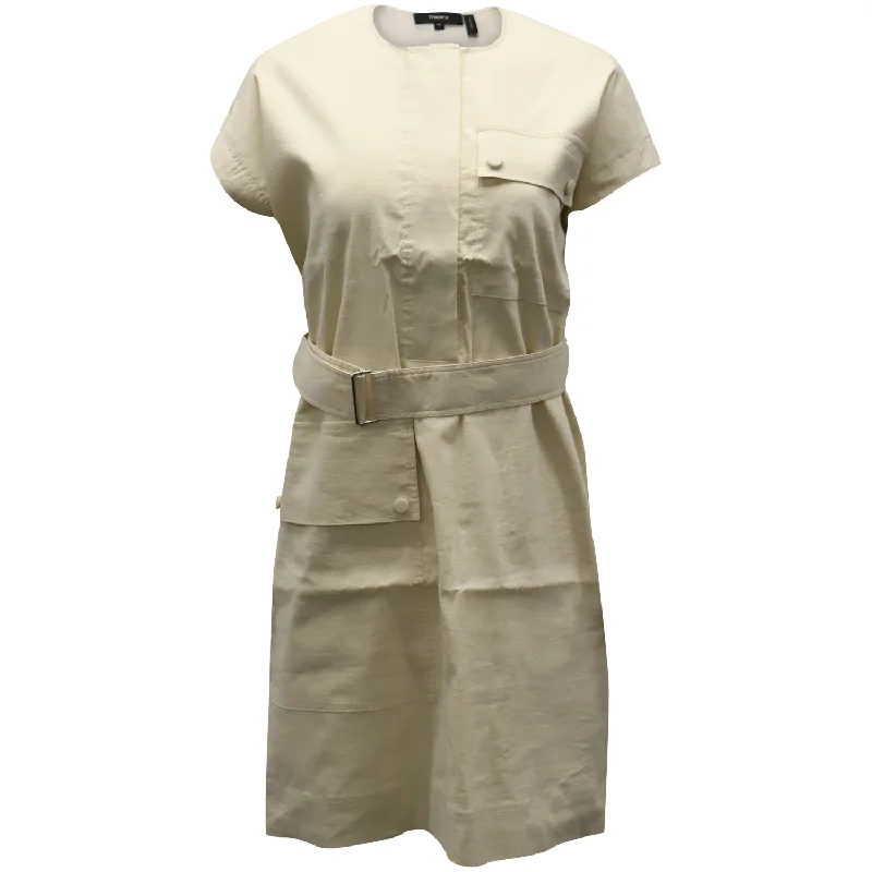 Theory  Belted Utility Dress in Cream Linen