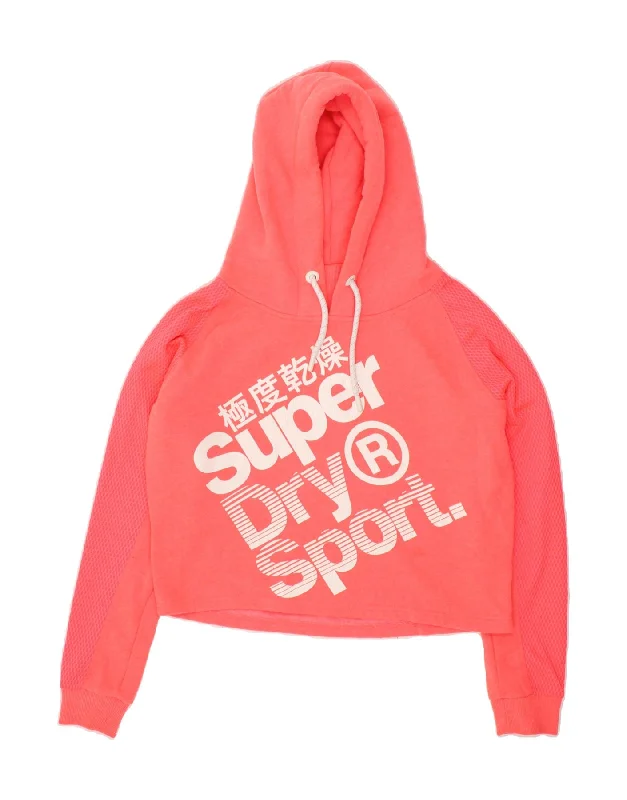 SUPERDRY Womens Crop Graphic Hoodie Jumper UK 16 Large Pink Polyester