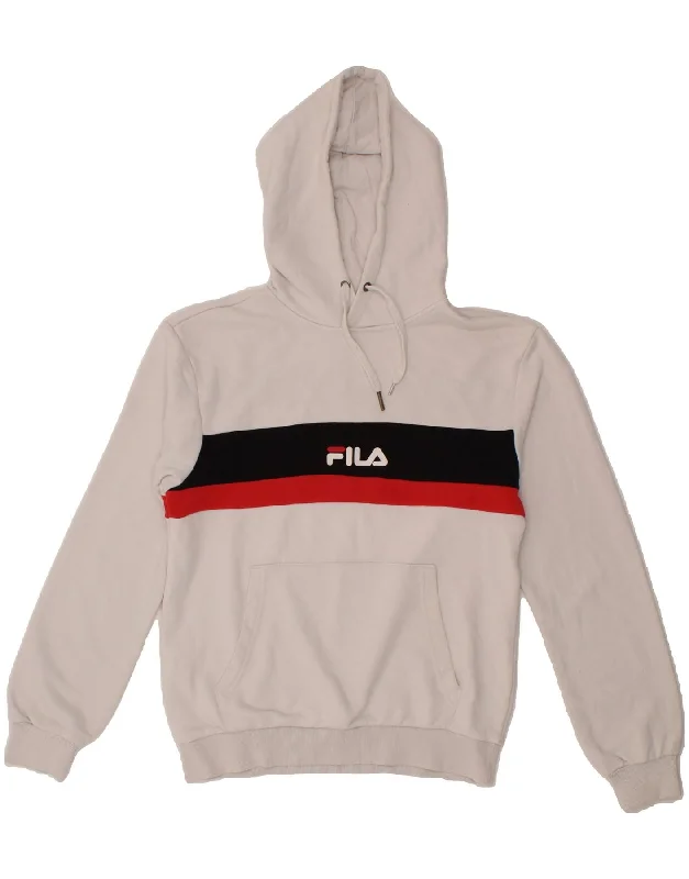 FILA Womens Graphic Hoodie Jumper UK 6 XS White Cotton