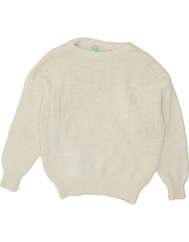 BENETTON Womens Boat Neck Jumper Sweater UK 16 Large White Cotton