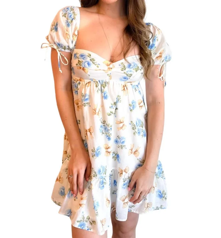 Ruthie Ribbon Floral Dress In White